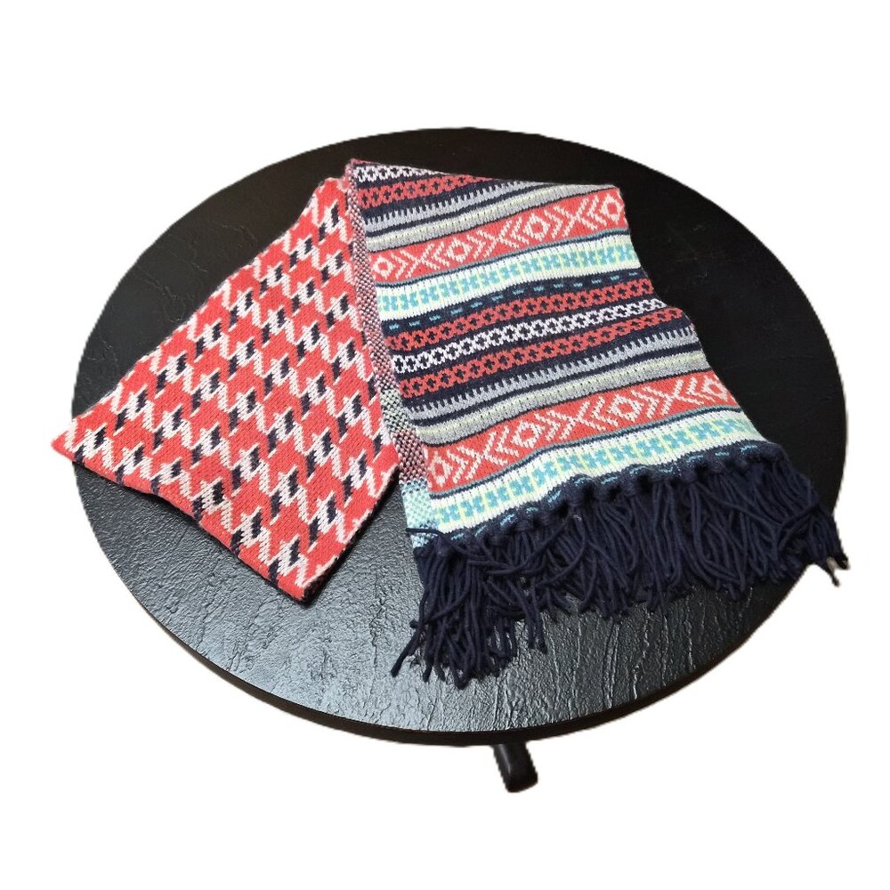 J.Crew Oversized Half‑Houndstooth Half‑Fair Isle Scarf Wool/Cashmere Blend Fring